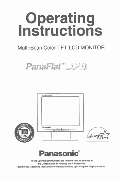 Panasonic LC40 Multi-Scan Color TFT LCD Monitor Operating Instructions