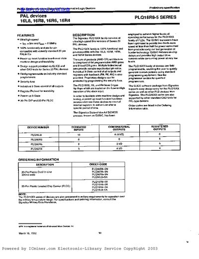Philips PLQ16R8-5 Series Preliminary Specification - cover page