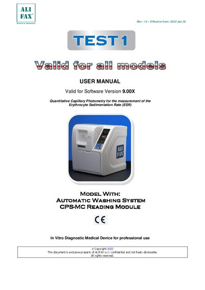 Alifax SI195 ESR Instrument User Manual