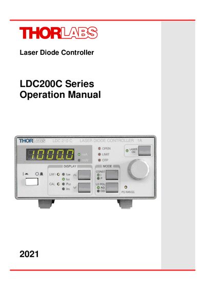 Thorlabs LDC200C Series Laser Diode Controller Operation Manual - cover page