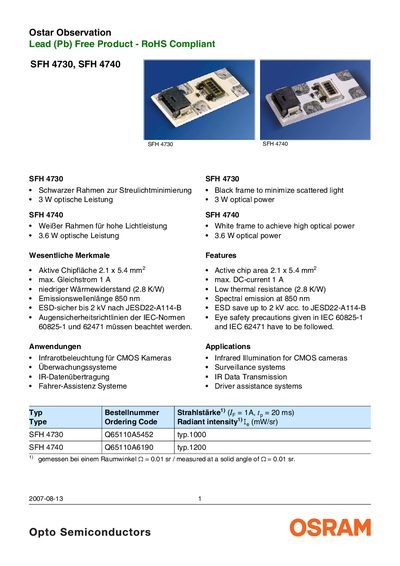 OSRAM SFH 4730 and SFH 4740 Datasheet Handbook - cover page