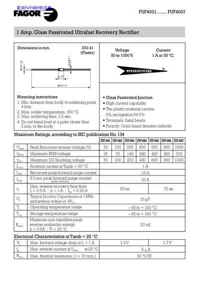Fagor FUF4001‑FUF4007 Datasheet - cover page