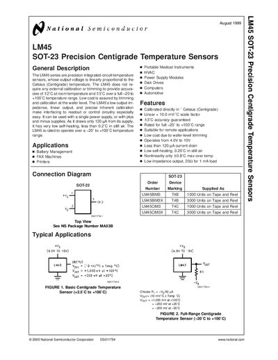 National Semiconductor LM45 SOT-23 Precision Centigrade Temperature Sensors Handbook - cover page