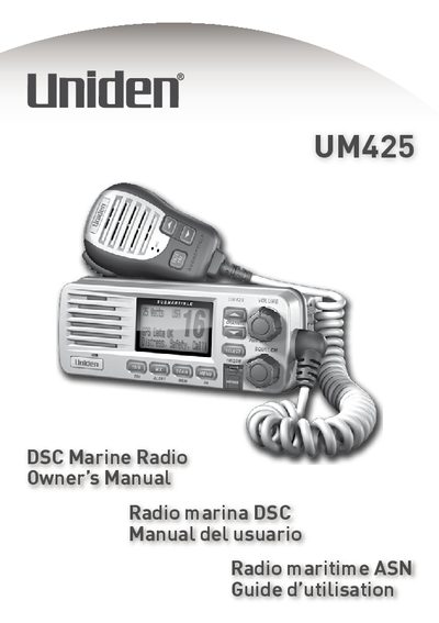 Uniden UM425 DSC Marine Radio Owner's Manual - cover page