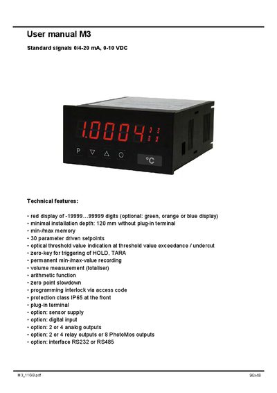 M3 M3_11GB Standard Signals 0/4-20 mA, 0-10 VDC User Manual - cover page