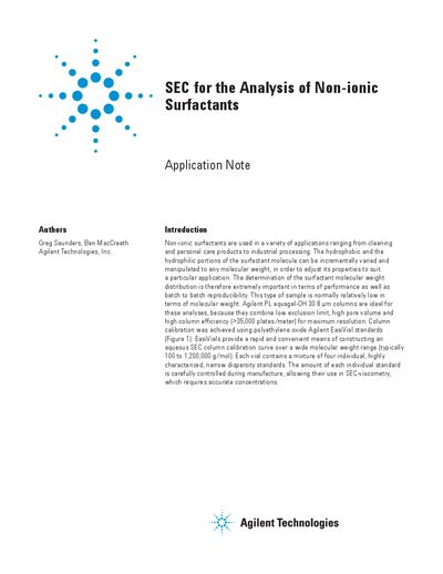 Agilent PL aquagel-OH Columns for Non-ionic Surfactant Analysis Application Note - cover page