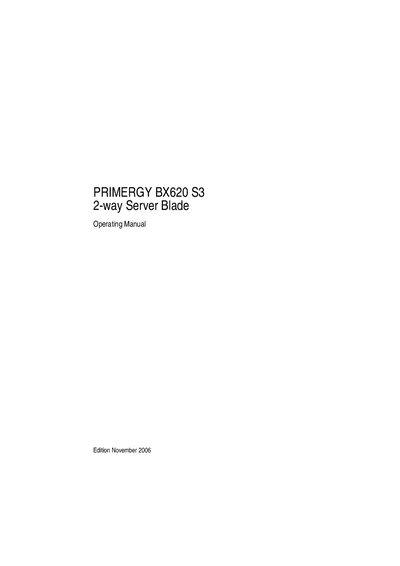 Fujitsu Siemens PRIMERGY BX620 S3 2-way Server Blade Operating Manual