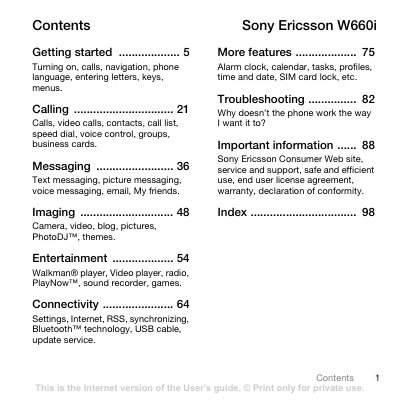 Sony Ericsson W660i User Manual - cover page