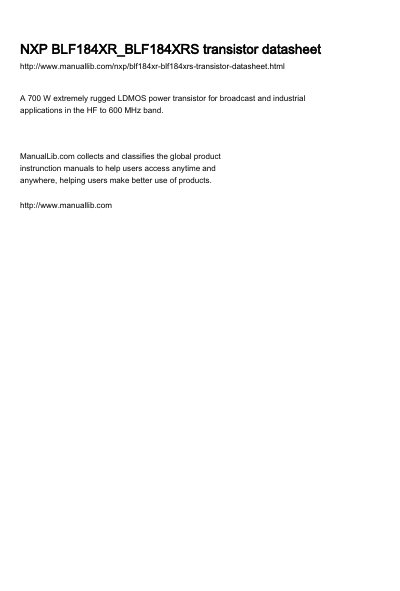 NXP Semiconductors BLF184XR/BLF184XRS Power LDMOS Transistor Datasheet - cover page