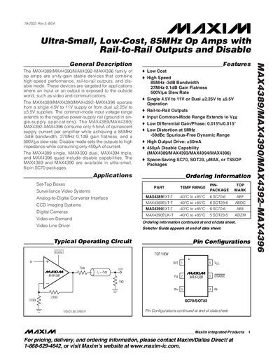 Maxim MAX4389/MAX4390/MAX4392-MAX4396 Op Amp Datasheet