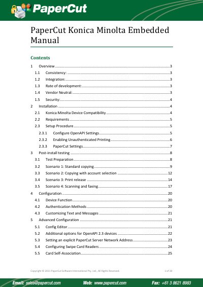 PaperCut Konica Minolta Embedded Manual - cover page