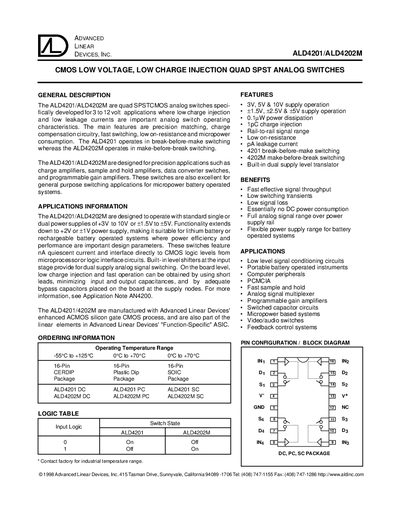 Advanced Linear Devices ALD4201/ALD4202M CMOS Analog Switches Datasheet - cover page