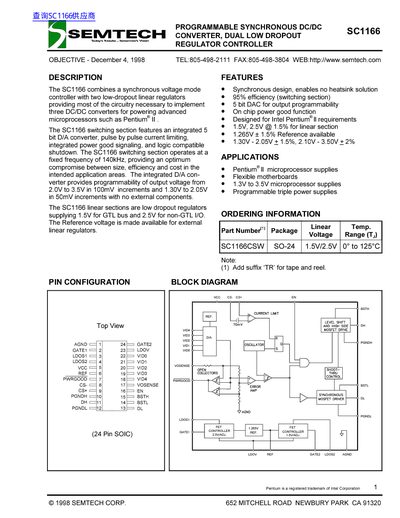 Semtech SC1166 Programmable Synchronous DC/DC Converter Datasheet - cover page
