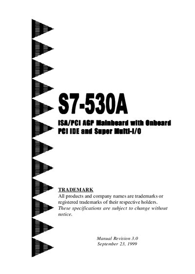 SiS S7-530A Motherboard User Manual - cover page