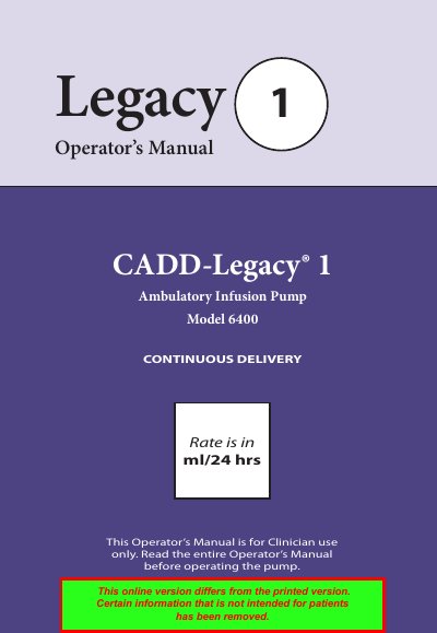 CADD-Legacy 1 Model 6400 Ambulatory Infusion Pump Operator's Manual - cover page