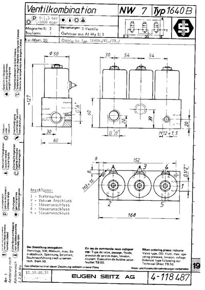 Eugen Seitz 1640B Solenoid Valve Technical Data Sheet - cover page