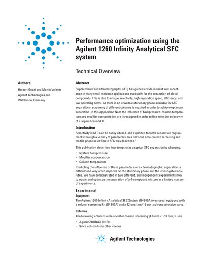 Agilent 1260 Infinity Analytical SFC System Performance Optimization Technical Overview - cover page