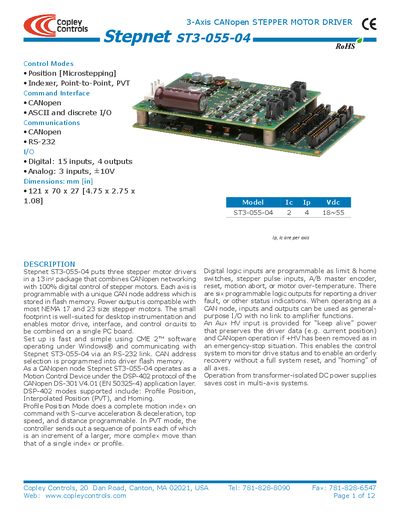 Copley Stepnet ST3-055-04 Stepper Motor Driver User Manual - cover page