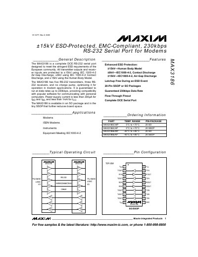 Maxim MAX3186 Datasheet