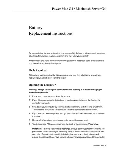 Apple Power Mac G4 Battery Replacement Instructions