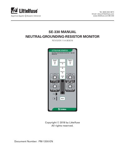 Littelfuse SE-330 Neutral-Grounding-Resistor Monitor User Manual - cover page