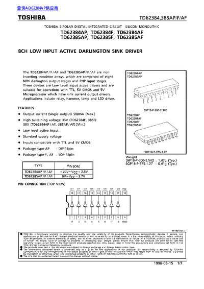 TOSHIBA TD62384AP TD62384AF TD62384AF TD62385AP TD62385AF TD62385AF handbook