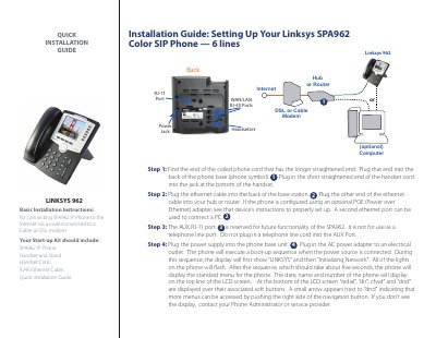 Linksys SPA962 IP Phone Installation Guide - cover page