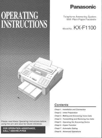 Panasonic KX-F1100 Telephone Answering System with Facsimile Operating Instructions - cover page