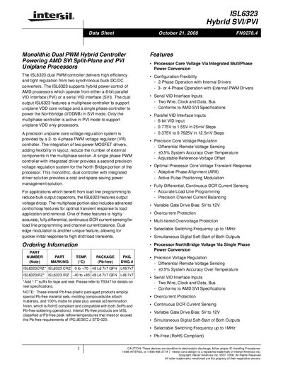 Intersil ISL6323 Dual PWM Hybrid Controller Datasheet
