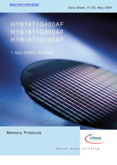 lnfineon HYB18T1G400AF HYB18T1G800AF HYB18T1G160AF 1 Gbit DDR2 SDRAM  - cover page