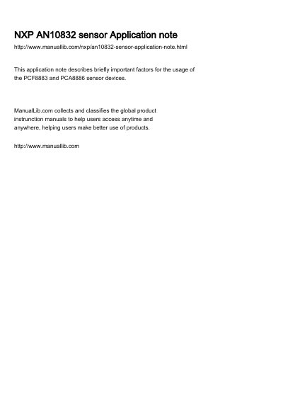 NXP AN10832 PCF8883/PCA8886 Sensor Application Note - cover page
