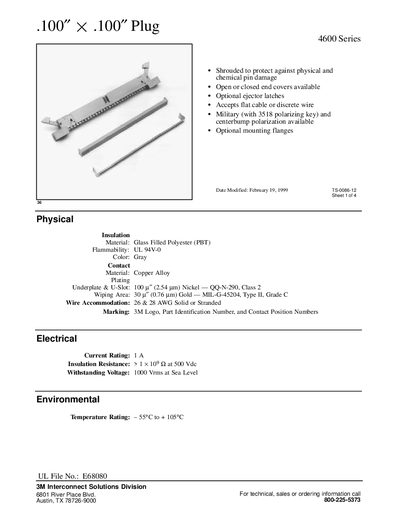 3M 4600 Series .100" x .100" Plug Datasheet - cover page