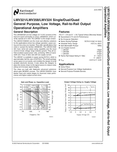 National Semiconductor LMV321/LMV358/LMV324 Operational Amplifiers Datasheet - cover page