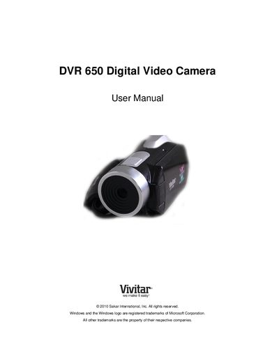 Vivitar DVR 650 Digital Video Camera User Manual - cover page