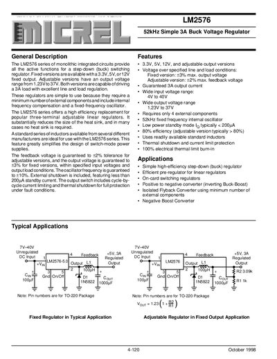 Micrel LM2576 Buck Voltage Regulator Datasheet - cover page