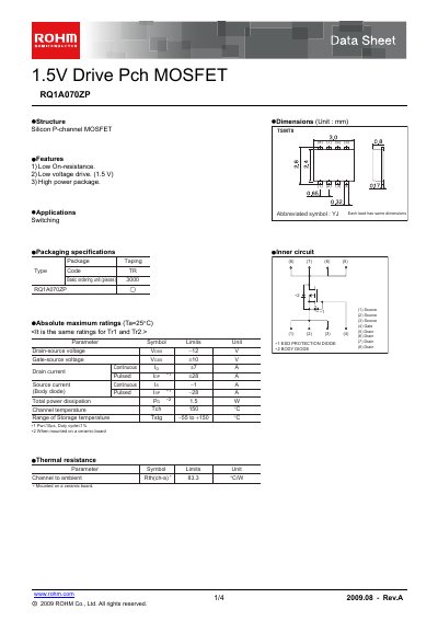 ROHM RQ1A070ZP Datasheet - cover page
