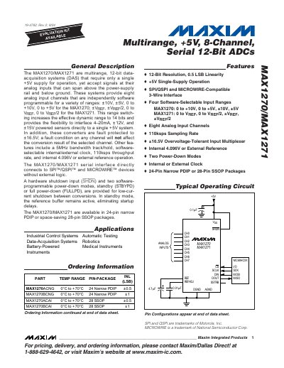 Maxim MAX1270/MAX1271 Multirange 12‑Bit ADC Datasheet - cover page
