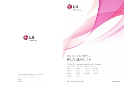 LG 42PT200 50PT200 42PT330 50PT330 42PT350 50PT350 50PV400 60PV400 50PV430 60PV430 50PV450 60PV450 42PT250U 50PT250U 50PV550U 60PV550U 42PT350C 50PT350C 50PV450C 60PV450C user manual - cover page