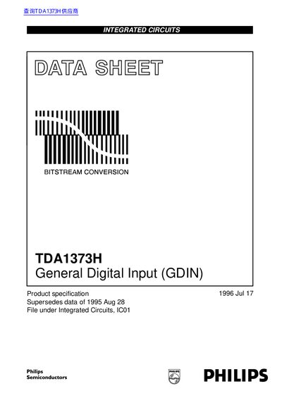 Philips TDA1373H General Digital Input Integrated Circuits Datasheet - cover page