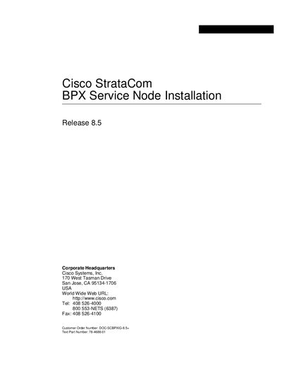 Cisco StrataCom BPX Service Node Installation Guide Release 8.5 - cover page