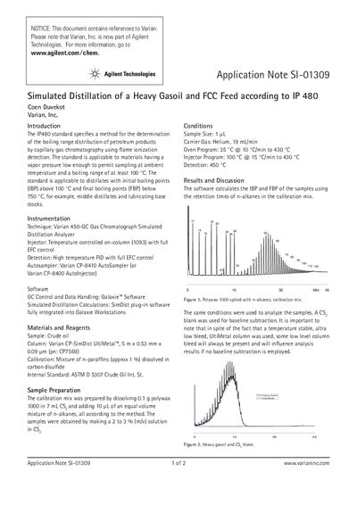 Agilent Simulated Distillation of a Heavy Gasoil FCC Feed According to IP 480 - cover page
