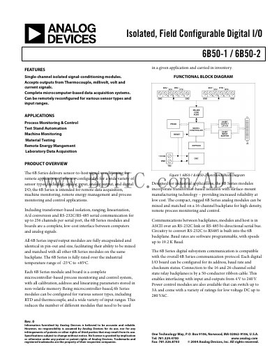 Analog Devices 6B50-1/6B50-2 Datasheet - cover page