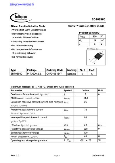 infineon SDT08S60 handbook - cover page