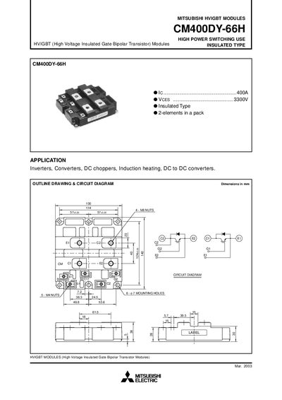 Mitsubishi CM400DY-66H HVIGBT Module Datasheet - cover page