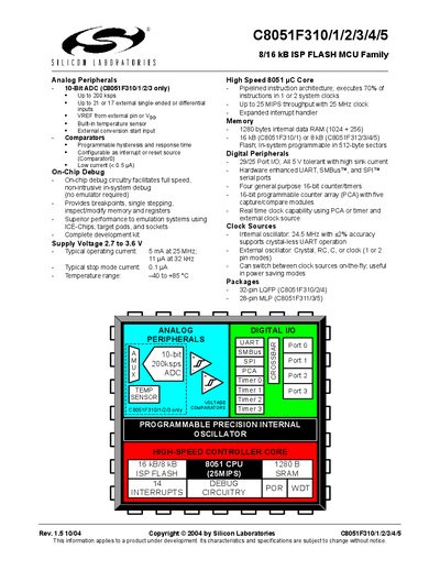 Silicon Laboratories C8051F310/1/2/3/4/5 MCU Family Handbook - cover page