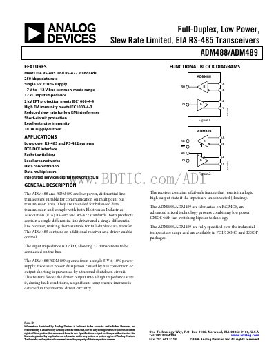 Analog Devices ADM488/ADM489 Datasheet - cover page