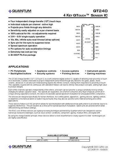 Quantum QT240 Datasheet - cover page