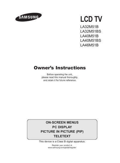 samsung LCD TV LA32M51B LA32M51BS LA40M51B LA40M51BS LA46M51B Manual - cover page