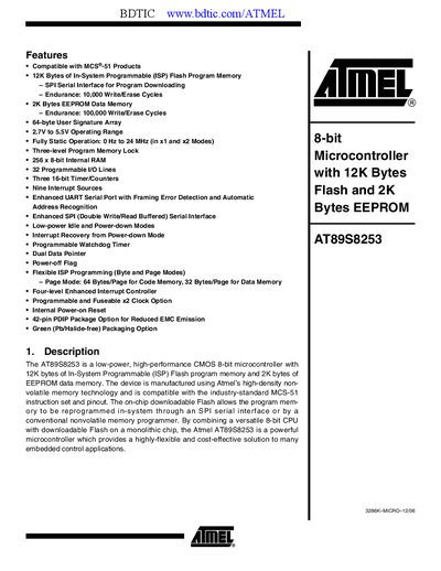 Atmel AT89S8253 Datasheet - cover page