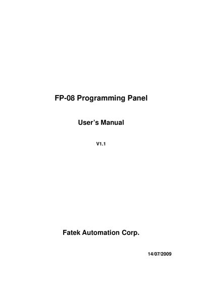 Fatek FP-08 Programming Panel User Manual - cover page